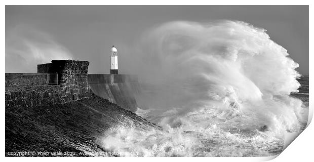 Porthcawl Lighthouse Against Freya's Fury Print by Philip Veale
