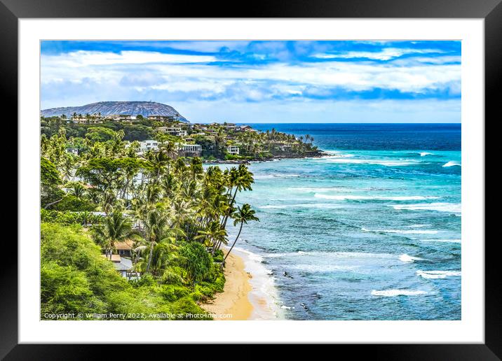 Colorful Homes Ocean Surf Hawaii Kai Honolulu Oahu Hawaii Framed Mounted Print by William Perry