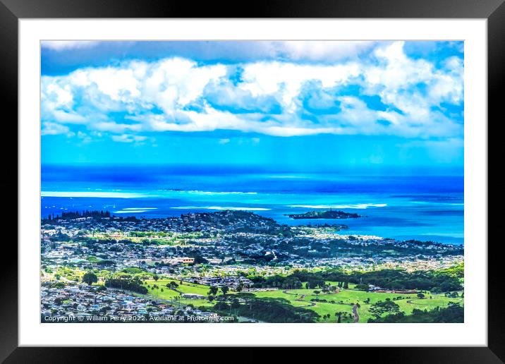 Colorful Kaneohe City Nuuanu Pali Outlook Green Mountains Oahu H Framed Mounted Print by William Perry