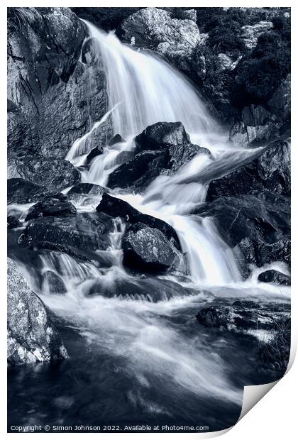 Waterfall and Mountain stream Print by Simon Johnson