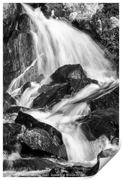 Waterfall Monochrome Print by Simon Johnson