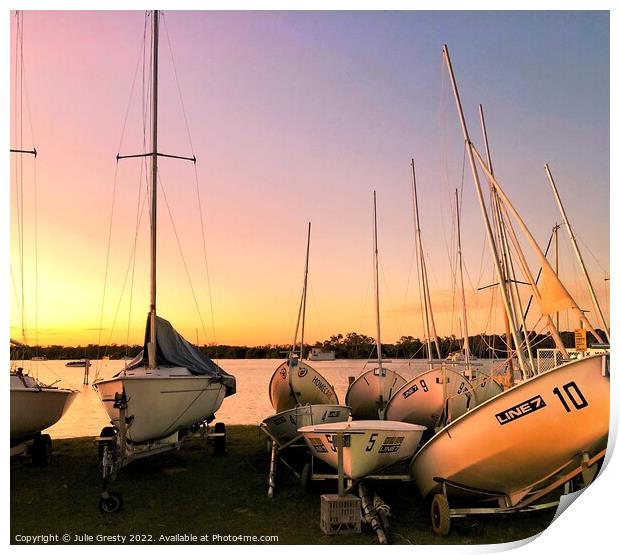 Yachts at Sunset Print by Julie Gresty