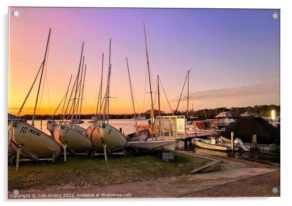 Yachts at Sunset Acrylic by Julie Gresty