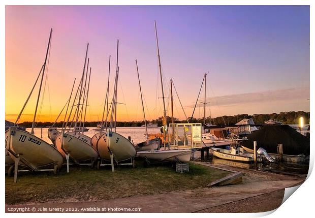 Yachts at Sunset Print by Julie Gresty
