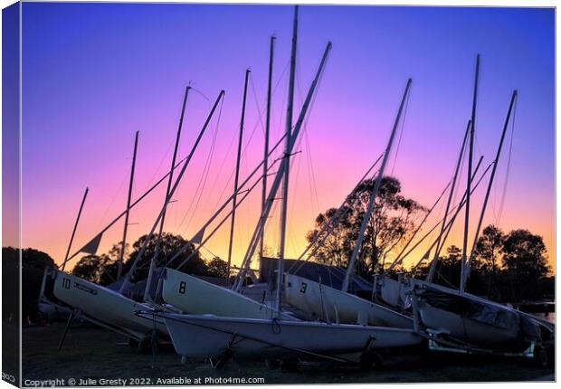 Yachts at Sunset Canvas Print by Julie Gresty