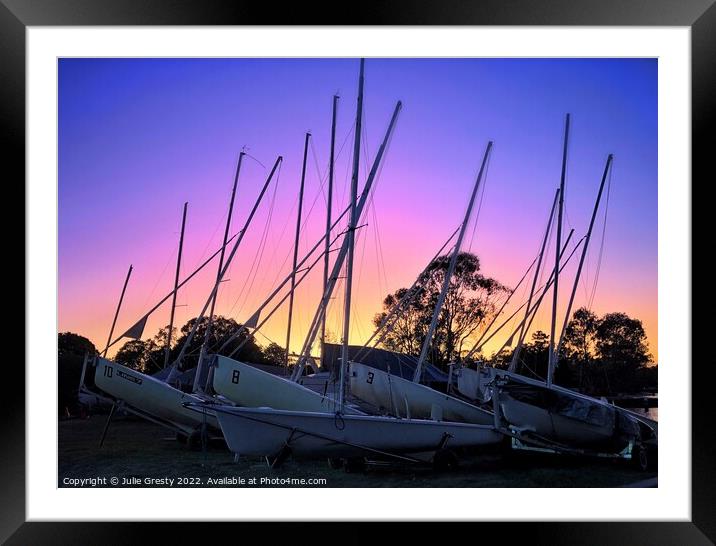 Yachts at Sunset Framed Mounted Print by Julie Gresty