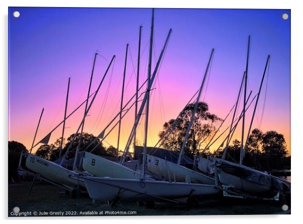 Yachts at Sunset Acrylic by Julie Gresty