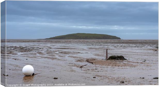 Low tide over Balcary Bay with Heston Island and Balcary Tower in the background Canvas Print by SnapT Photography