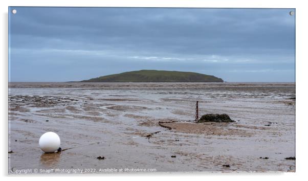 Low tide over Balcary Bay with Heston Island and Balcary Tower in the background Acrylic by SnapT Photography