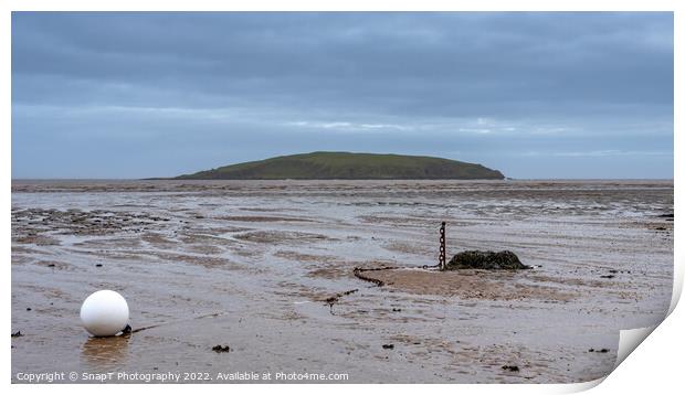 Low tide over Balcary Bay with Heston Island and Balcary Tower in the background Print by SnapT Photography