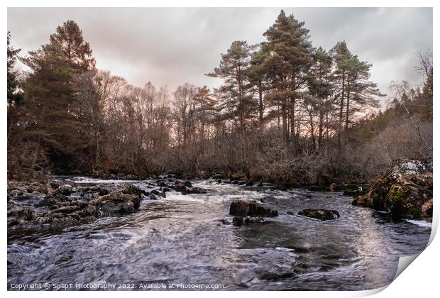 The confluence of the Water of Deugh and Polmaddy Burn at Sunset at Dundeugh Print by SnapT Photography