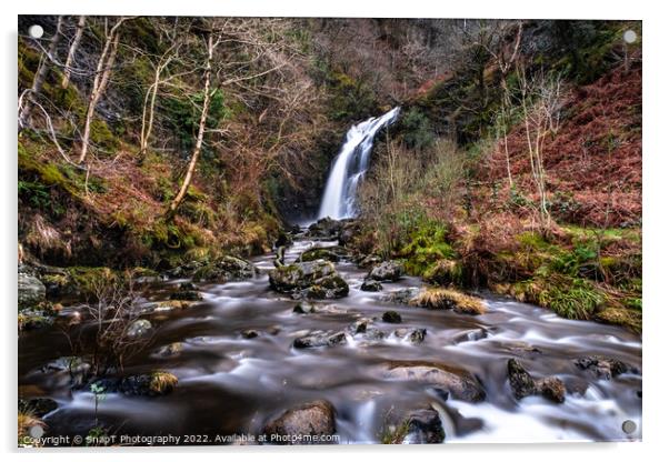 Grey Mare's Tail Waterfall and burn in winter, Galloway Forest Park, Scotland Acrylic by SnapT Photography