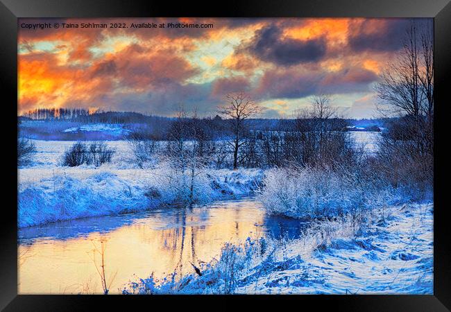 Early Winter Sunset at Karhujoki River, Finland Framed Print by Taina Sohlman