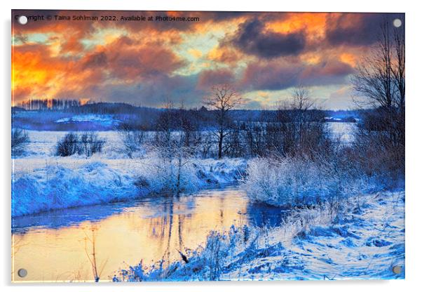 Early Winter Sunset at Karhujoki River, Finland Acrylic by Taina Sohlman