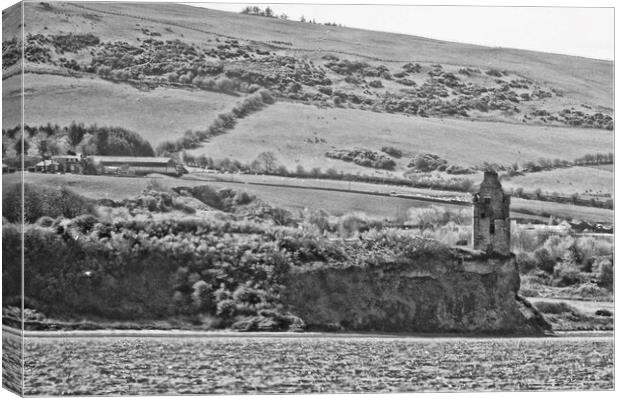 Ayr beach view of Greenan castle Canvas Print by Allan Durward Photography