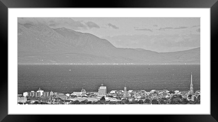 A view over Ayr to Arran (mono) Framed Mounted Print by Allan Durward Photography