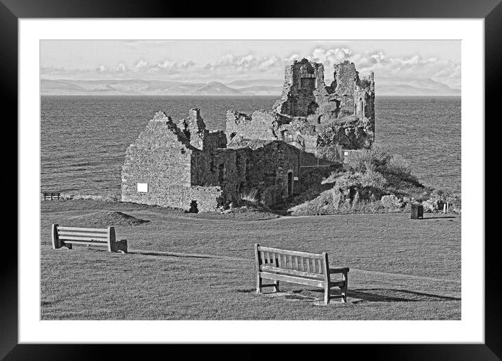 Dunure Castle, Ayrshire, Scotland (black&white abstract) Framed Mounted Print by Allan Durward Photography
