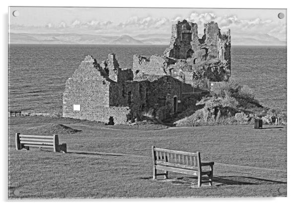 Dunure Castle, Ayrshire, Scotland (black&white abstract) Acrylic by Allan Durward Photography
