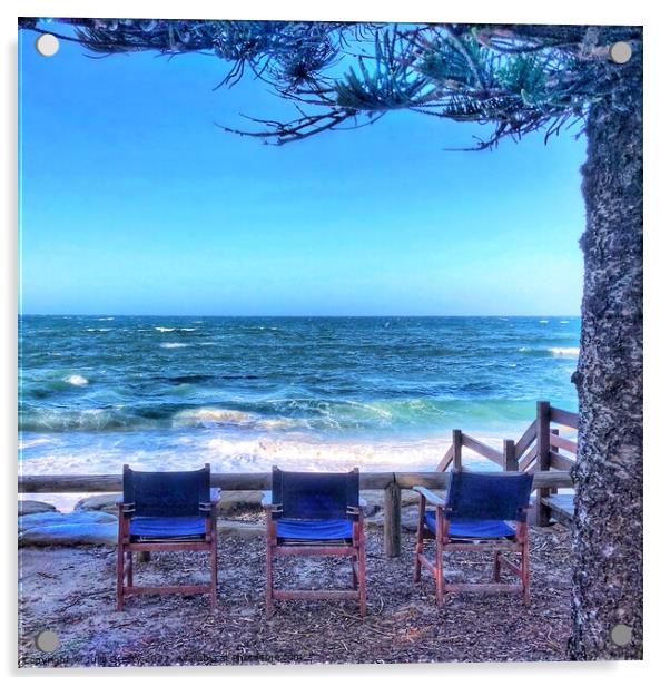 Blue Chairs Looking Out to Sea Acrylic by Julie Gresty