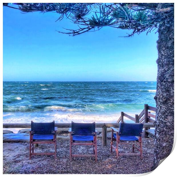 Blue Chairs Looking Out to Sea Print by Julie Gresty