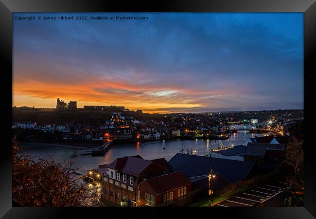 Whitby at dawn Framed Print by Jenny Hibbert