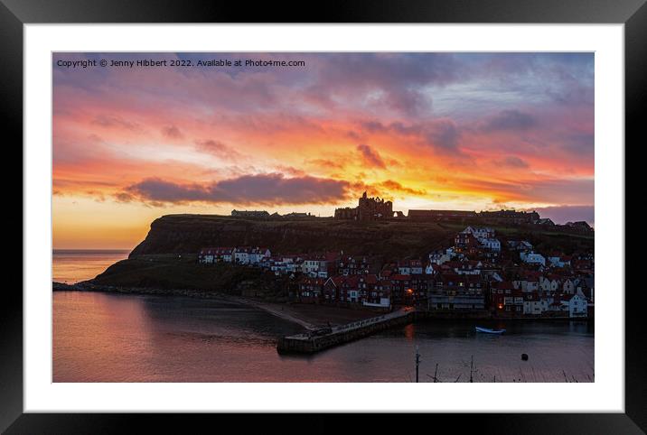 Looking across to Whitby Abbey at dawn Framed Mounted Print by Jenny Hibbert
