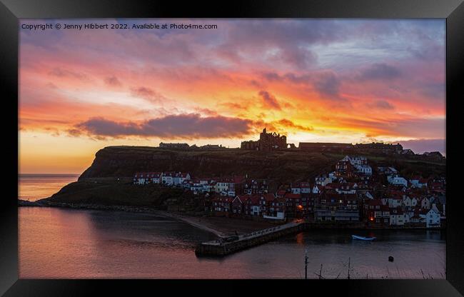 Looking across to Whitby Abbey at dawn Framed Print by Jenny Hibbert