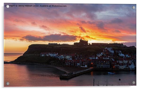 Looking across to Whitby Abbey at dawn Acrylic by Jenny Hibbert