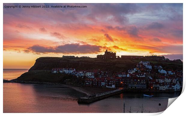 Looking across to Whitby Abbey at dawn Print by Jenny Hibbert