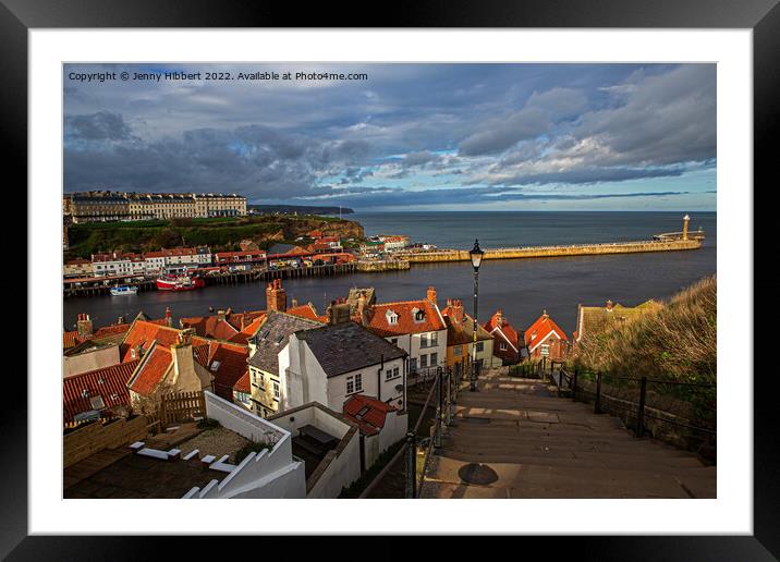 Looking over the roof tops to Whitby's harbour  Framed Mounted Print by Jenny Hibbert