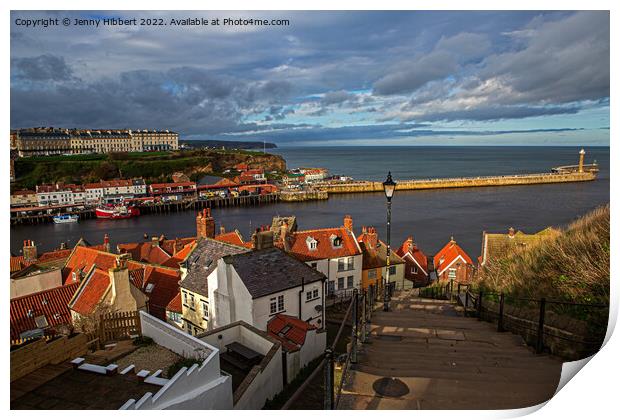 Looking over the roof tops to Whitby's harbour  Print by Jenny Hibbert