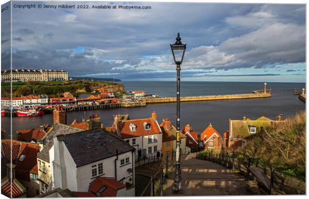 View of Whitby Old town & harbour Canvas Print by Jenny Hibbert