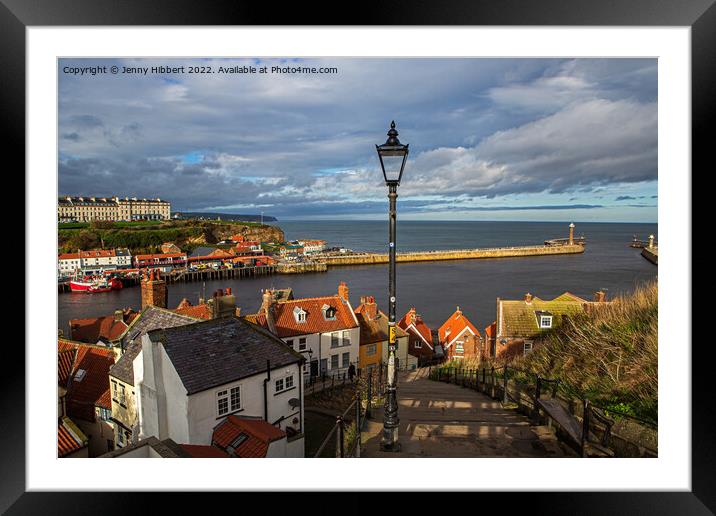 View of Whitby Old town & harbour Framed Mounted Print by Jenny Hibbert