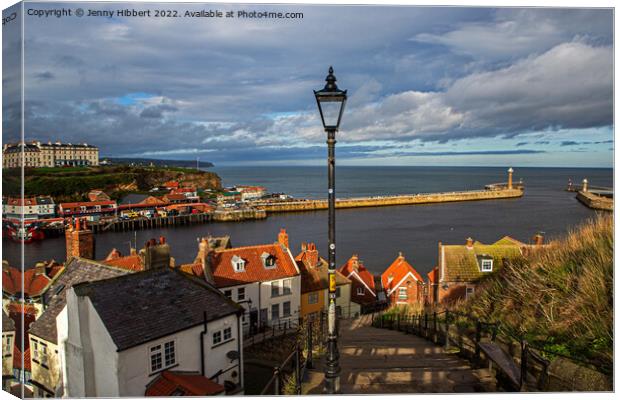 Looking over Whitby Old town & harbour Canvas Print by Jenny Hibbert