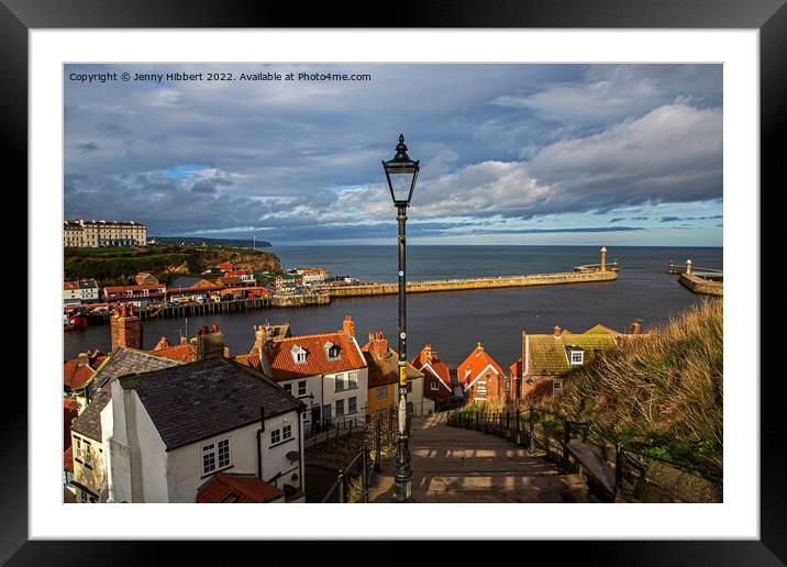 Looking over Whitby Old town & harbour Framed Mounted Print by Jenny Hibbert