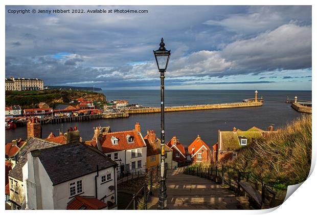 Looking over Whitby Old town & harbour Print by Jenny Hibbert