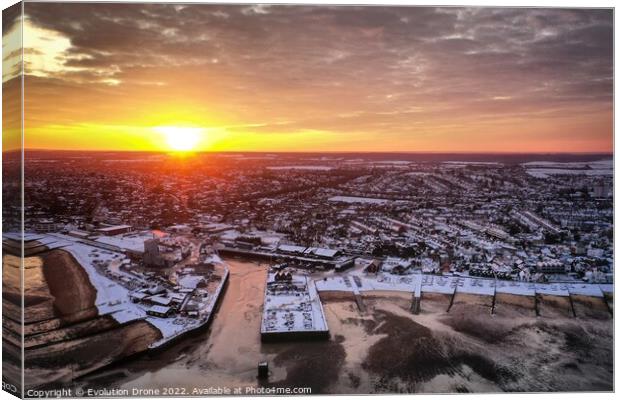 Whitstable Harbour Snowy Sunrise Canvas Print by Evolution Drone