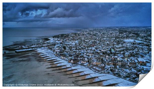 Snowy Reeve's beach, Whitstable  Print by Evolution Drone