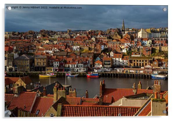 Looking over the roof tops towards Whitby harbour  Acrylic by Jenny Hibbert