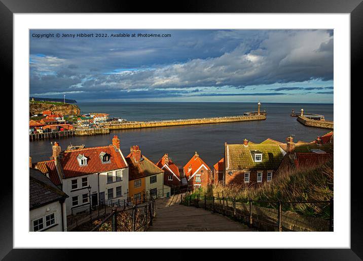 Whitby seaport from the steps of St Mary's church Framed Mounted Print by Jenny Hibbert