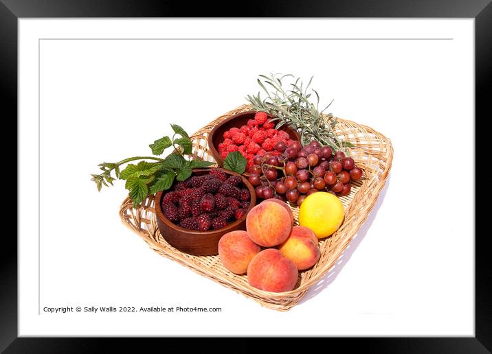 Basket with bowls of fresh fruit Framed Mounted Print by Sally Wallis