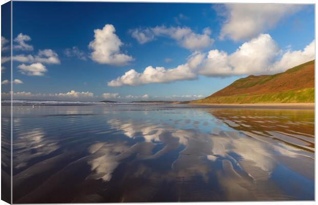 Rhossili Bay reflections Canvas Print by Leighton Collins