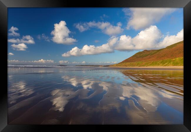 Rhossili Bay reflections Framed Print by Leighton Collins