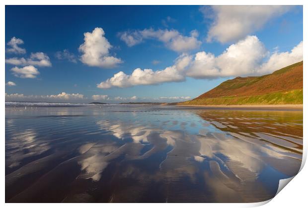Rhossili Bay reflections Print by Leighton Collins