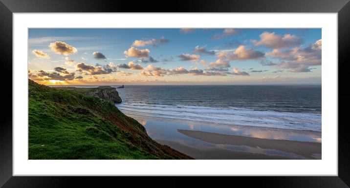 Rhossili Bay sunset Framed Mounted Print by Leighton Collins