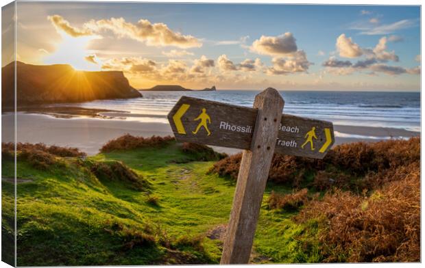 Beach sign post at Rhossili Canvas Print by Leighton Collins