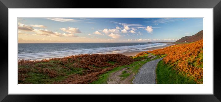 Rhossili Bay panorama Framed Mounted Print by Leighton Collins