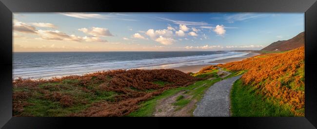 Rhossili Bay panorama Framed Print by Leighton Collins