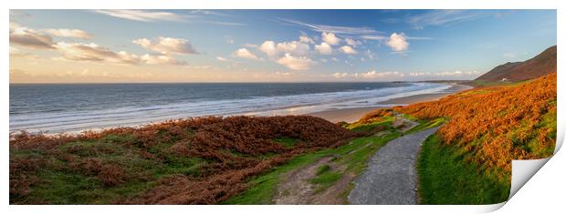 Rhossili Bay panorama Print by Leighton Collins