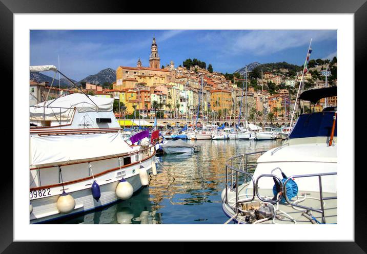 Picturesque Menton Harbour Framed Mounted Print by Roger Mechan